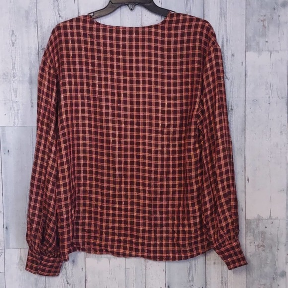 TREASURE & BOND Button Front Long Sleeve Top Brown York Plaid Medium - Picture 9 of 9